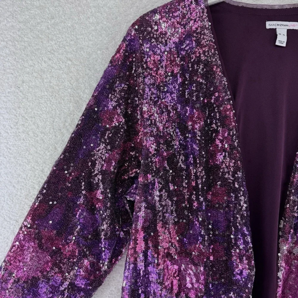 Isaac Mizrahi Live! Long Sleeve Sequin Cardigan Sweater Top Size XL Purple